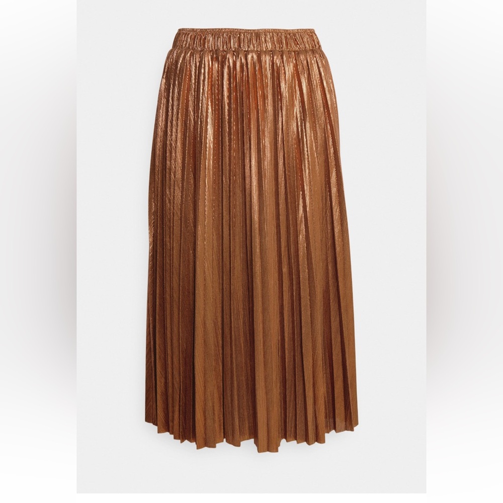 NWT Molly Bracken Elegant Lined Bronze Pleated Skirt Size Small